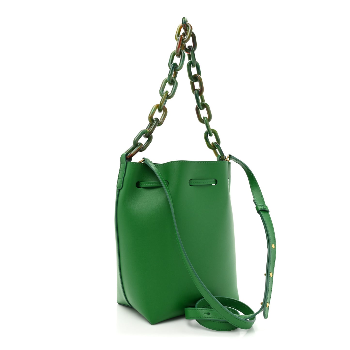 Calfskin Twist Drawstring Bucket Bag Grass
