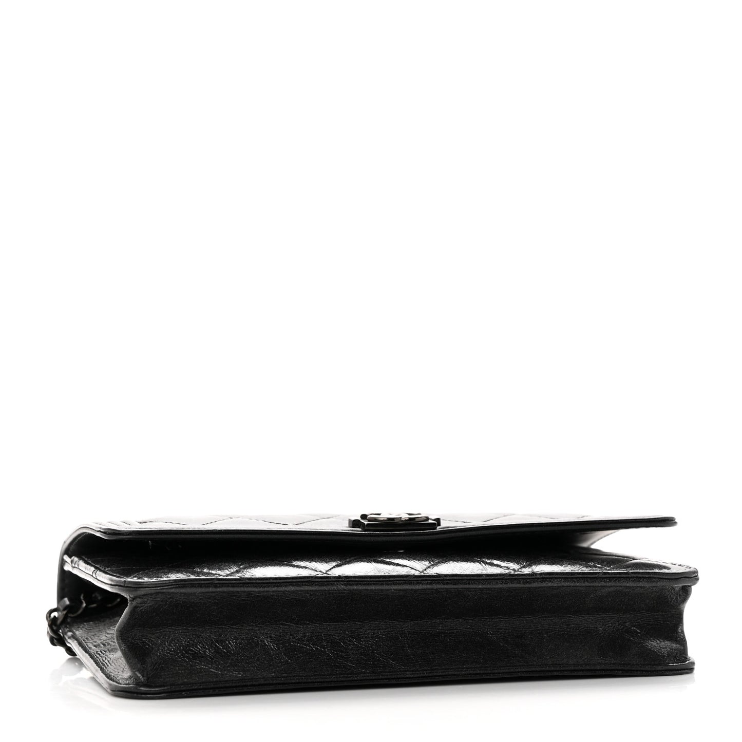 Shiny Aged Calfskin Quilted Boy Wallet On Chain WOC So Black