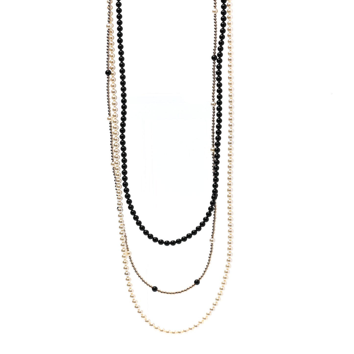 Pearl Resin Beaded CC Long Necklace Black Gold