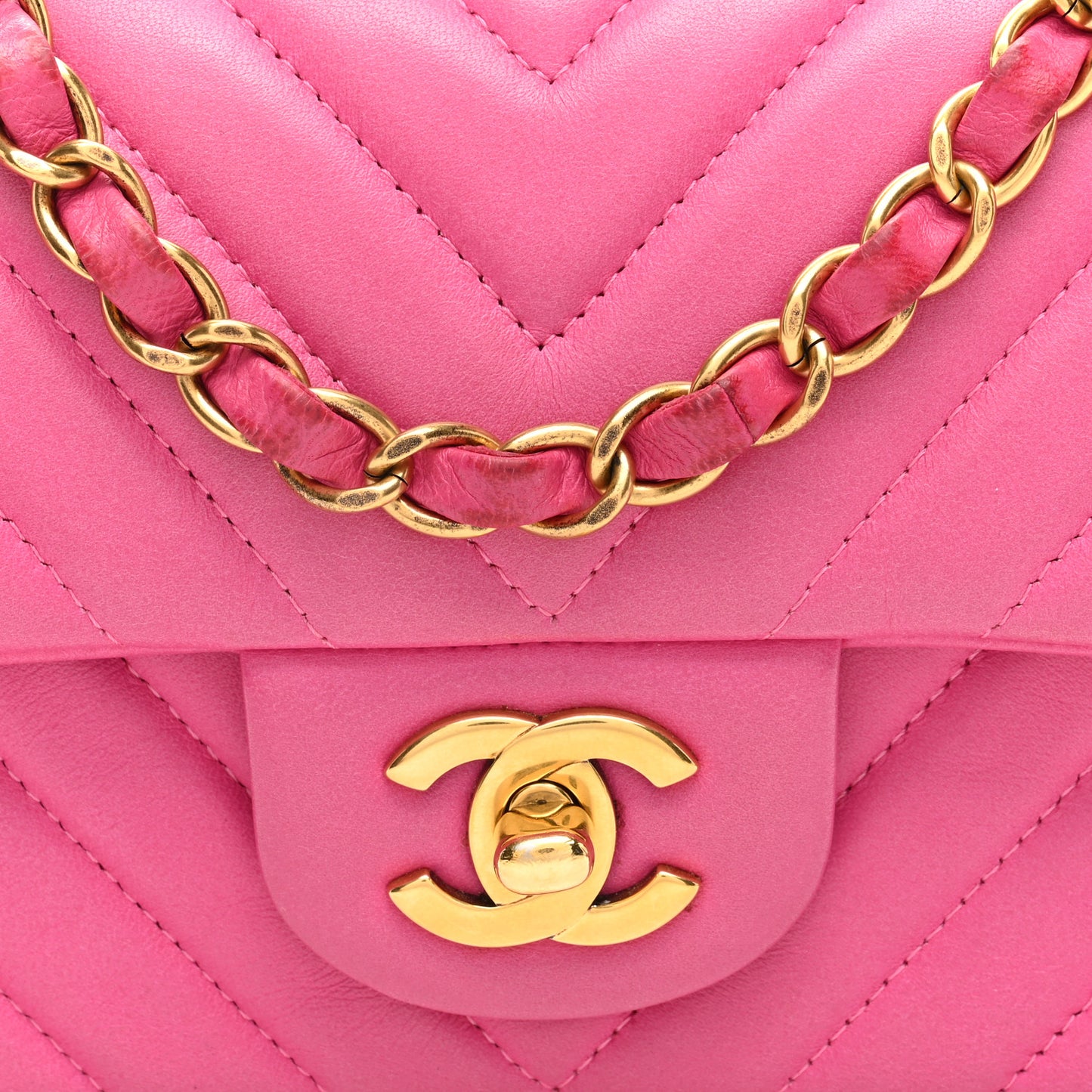 Lambskin Chevron Quilted Mini Rectangular Flap Dark Pink