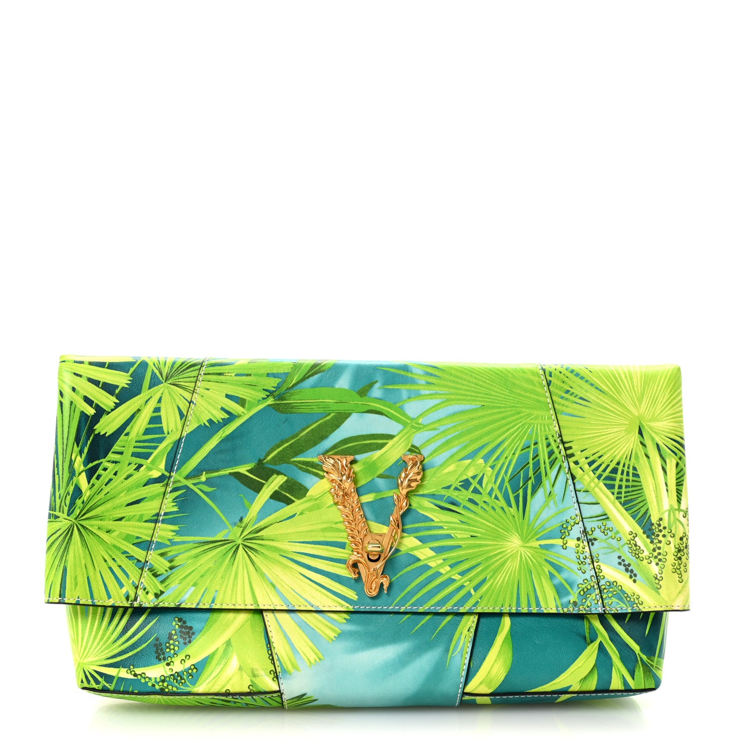 Versace Calfskin Jungle Print Clutch Verde Multicolor 1794326 