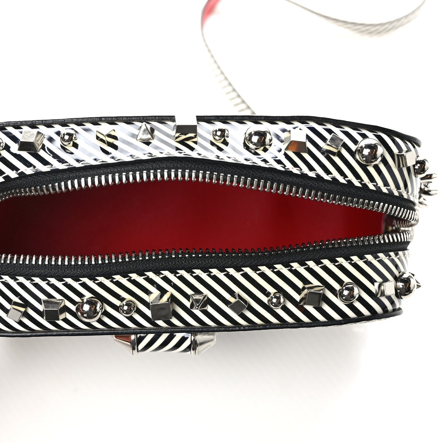Patent Striped Spikes Mini Rubylou Crossbody Black White