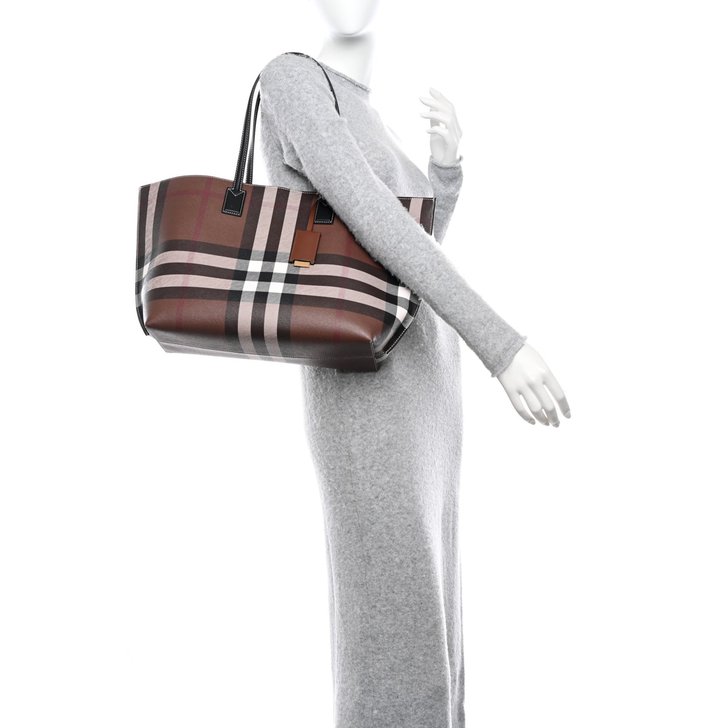 E-Canvas Check Medium Soft TB Tote Dark Birch Brown