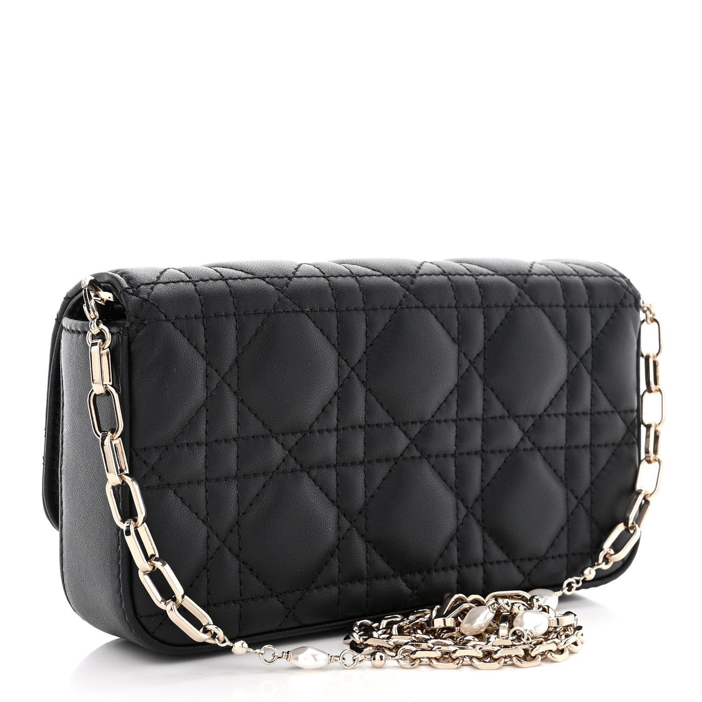Lambskin Cannage Dior Talk Phone Pouch Black