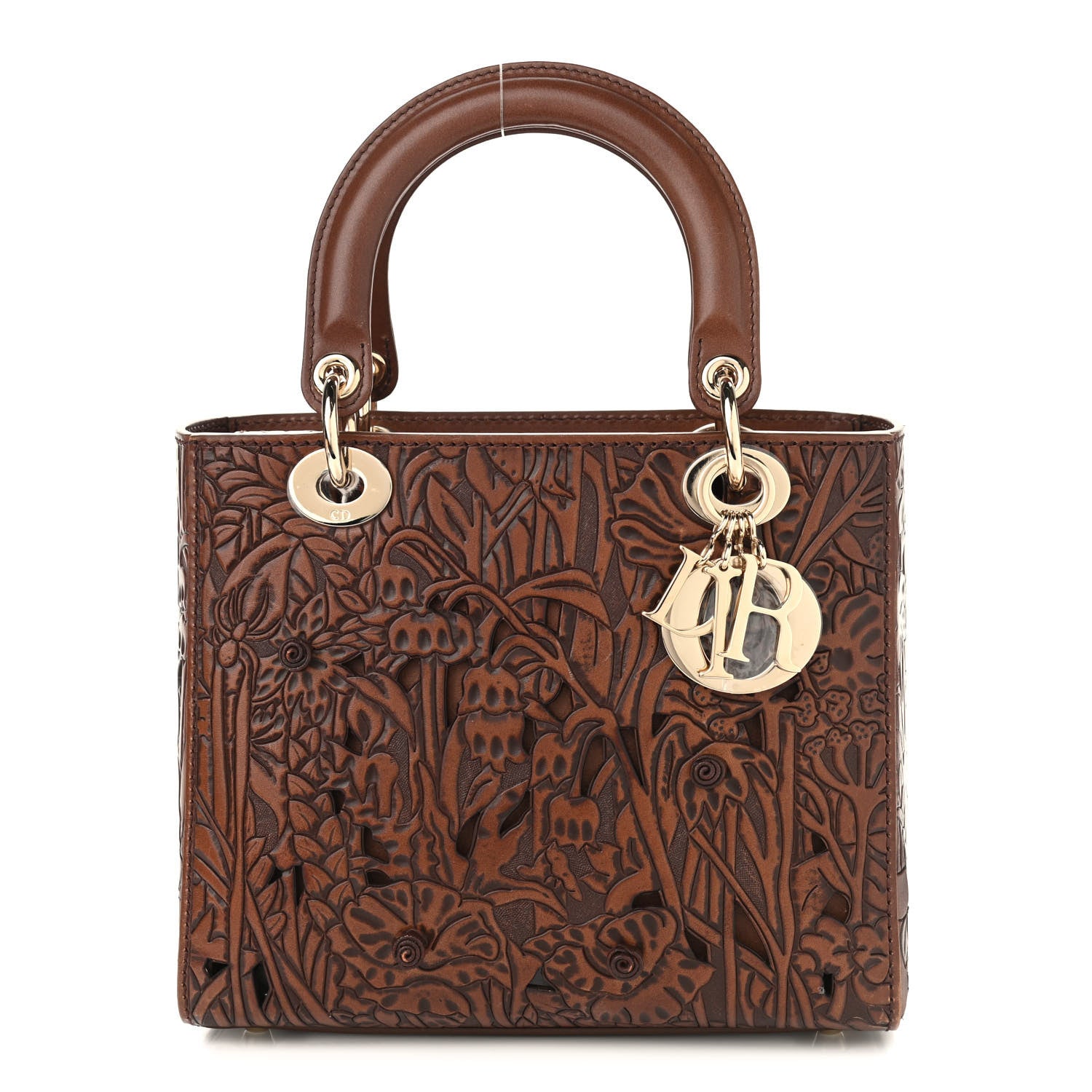 Christian Dior Calfskin Laser Cut Medium Lady Dior Brown 900378