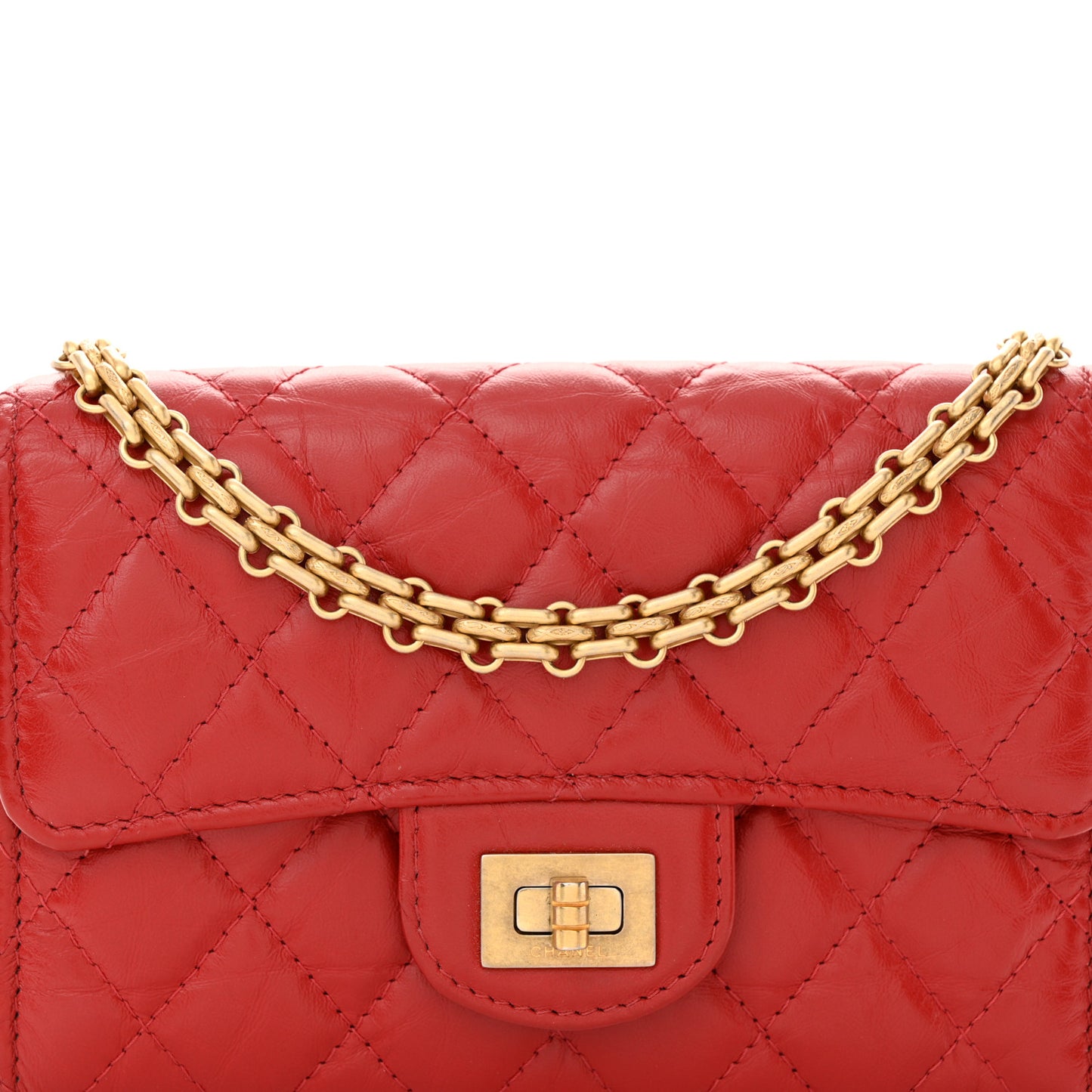 Aged Calfskin Quilted 2.55 Reissue Wallet On Chain WOC Red