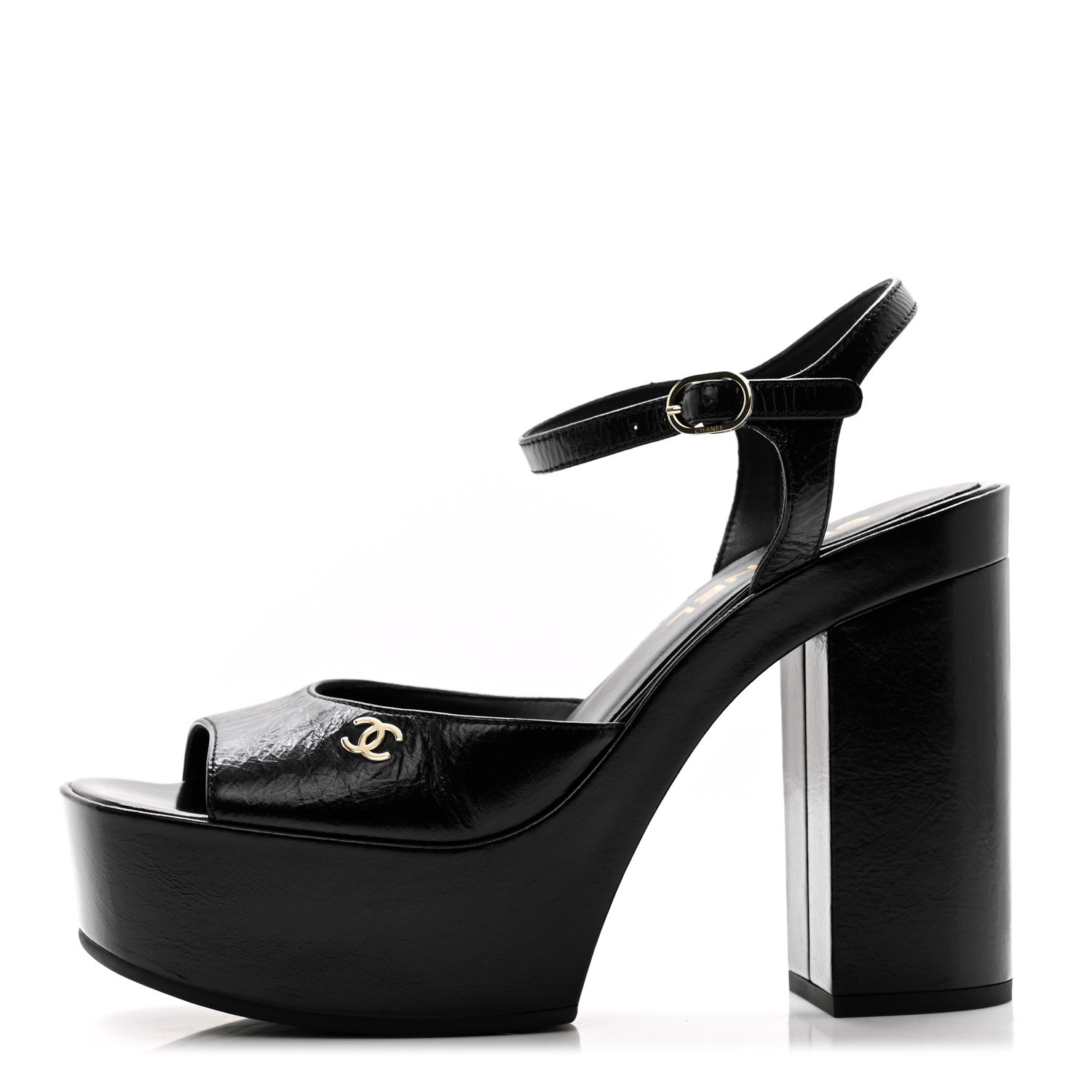 Chanel Calfskin CC Platform Sandals 38.5 Black 1 of 9