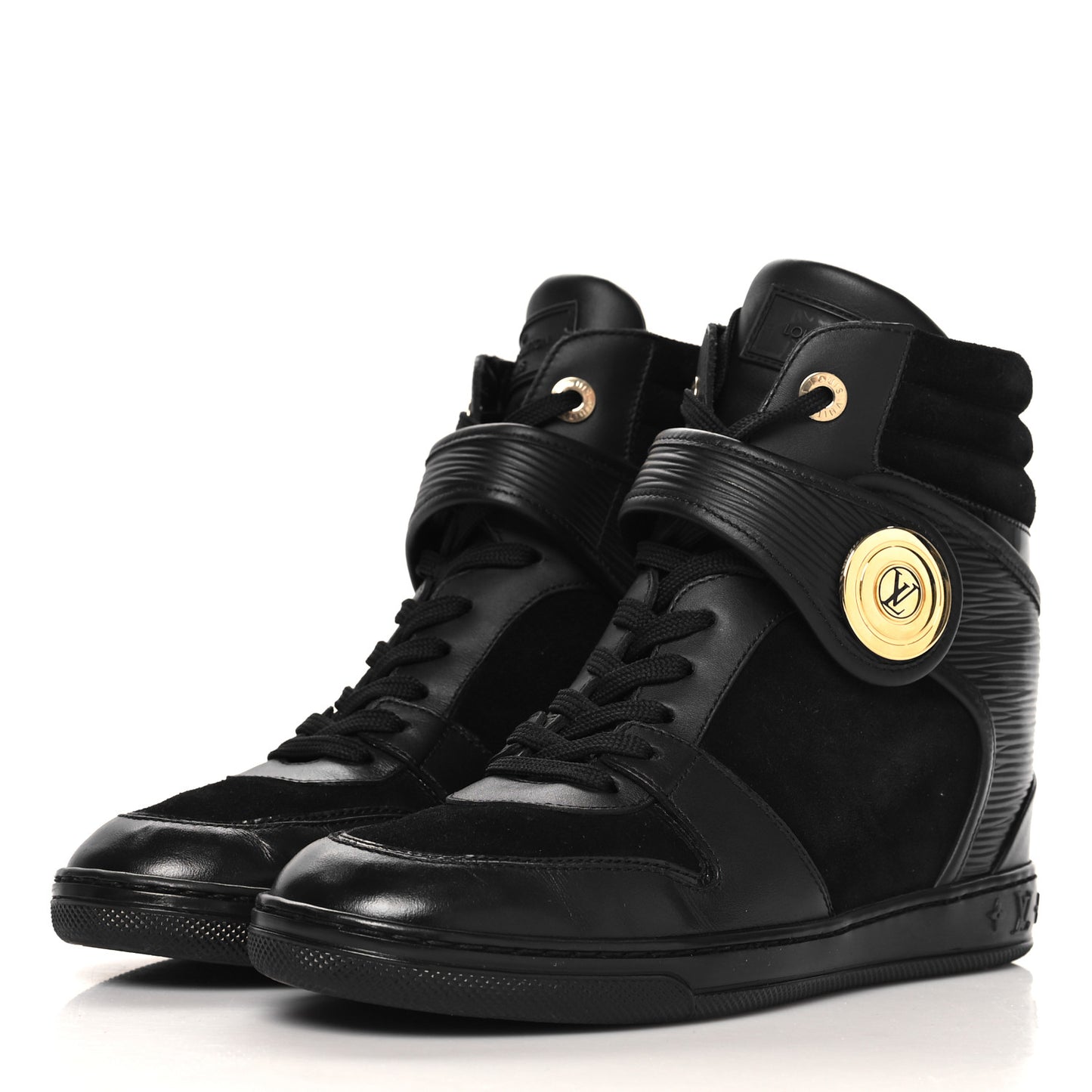 Epi Suede Postmark Wedge Sneakers 37.5 Black