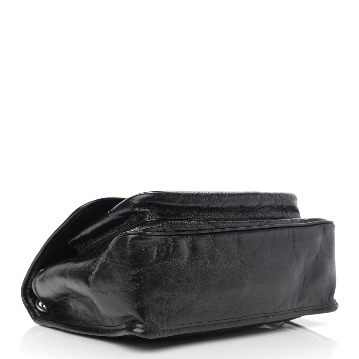 Crinkled Calfskin Matelasse Monogram Medium Niki Chain Satchel Black