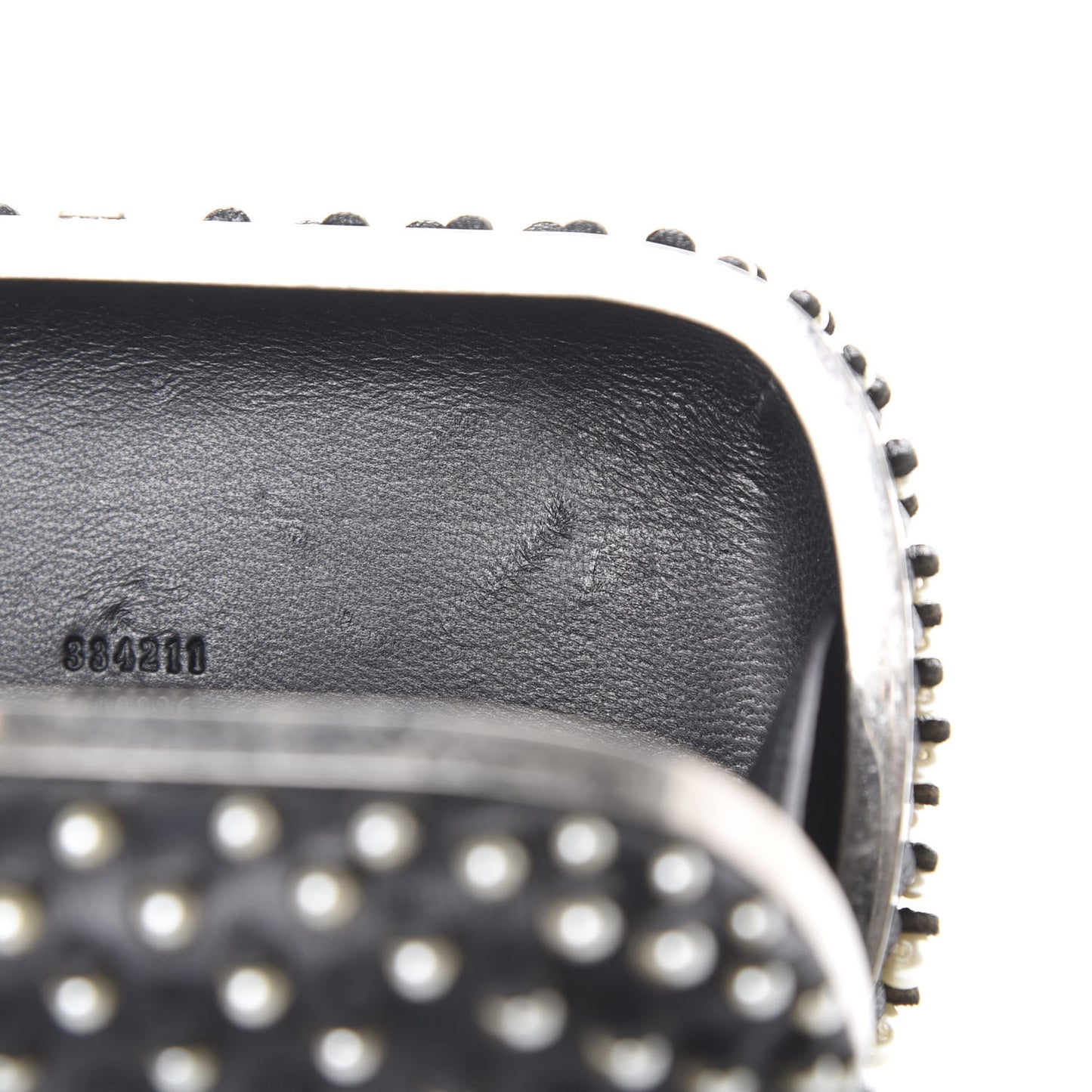 Pearl Embellished Calfskin Skull Box Clutch Black