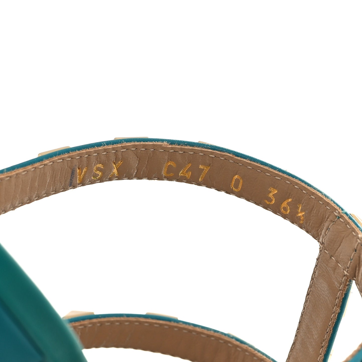 Calfskin Nappa Rockstud 60mm Caged Slide Sandals 36.5 Ultra Marine Green