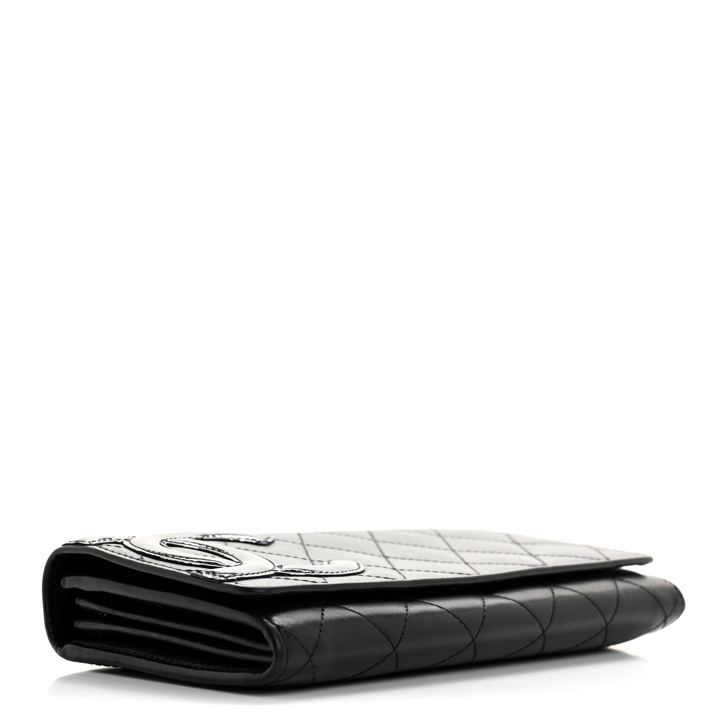 Calfskin Quilted Cambon Long Double Wallet Black