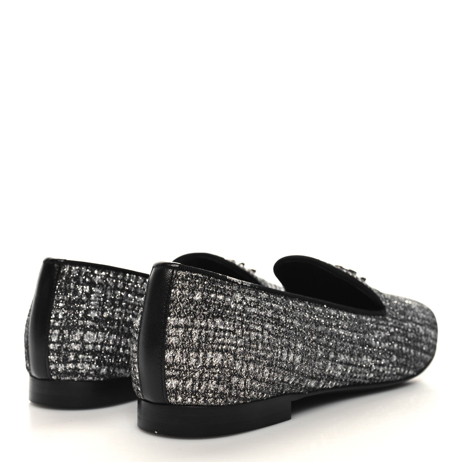 Chanel Fantasy Fabric Grosgrain CC Mocassin Loafers 36.5 Silver Black 4 of 11
