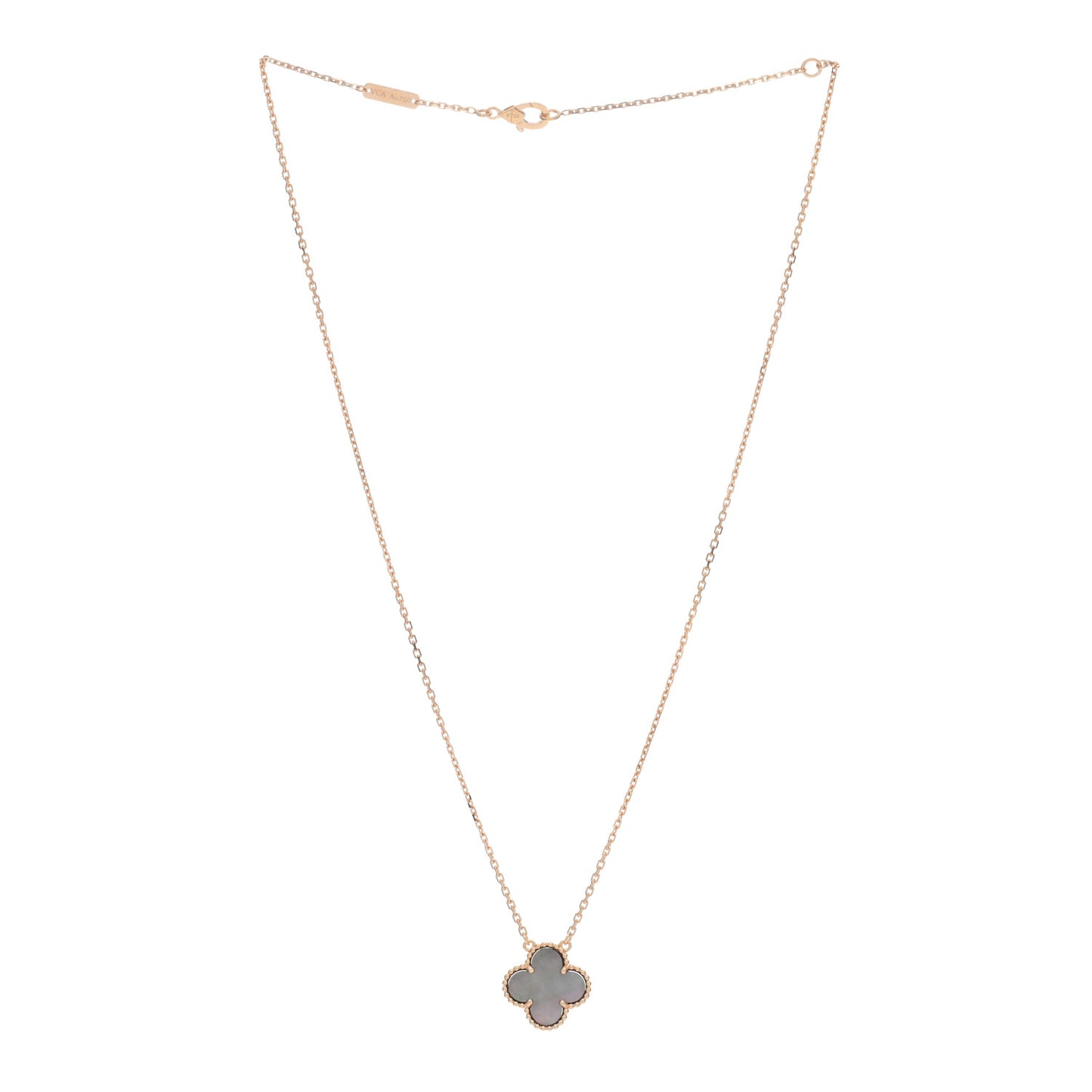 18K Rose Gold Gray Mother of Pearl Vintage Alhambra Pendant Necklace