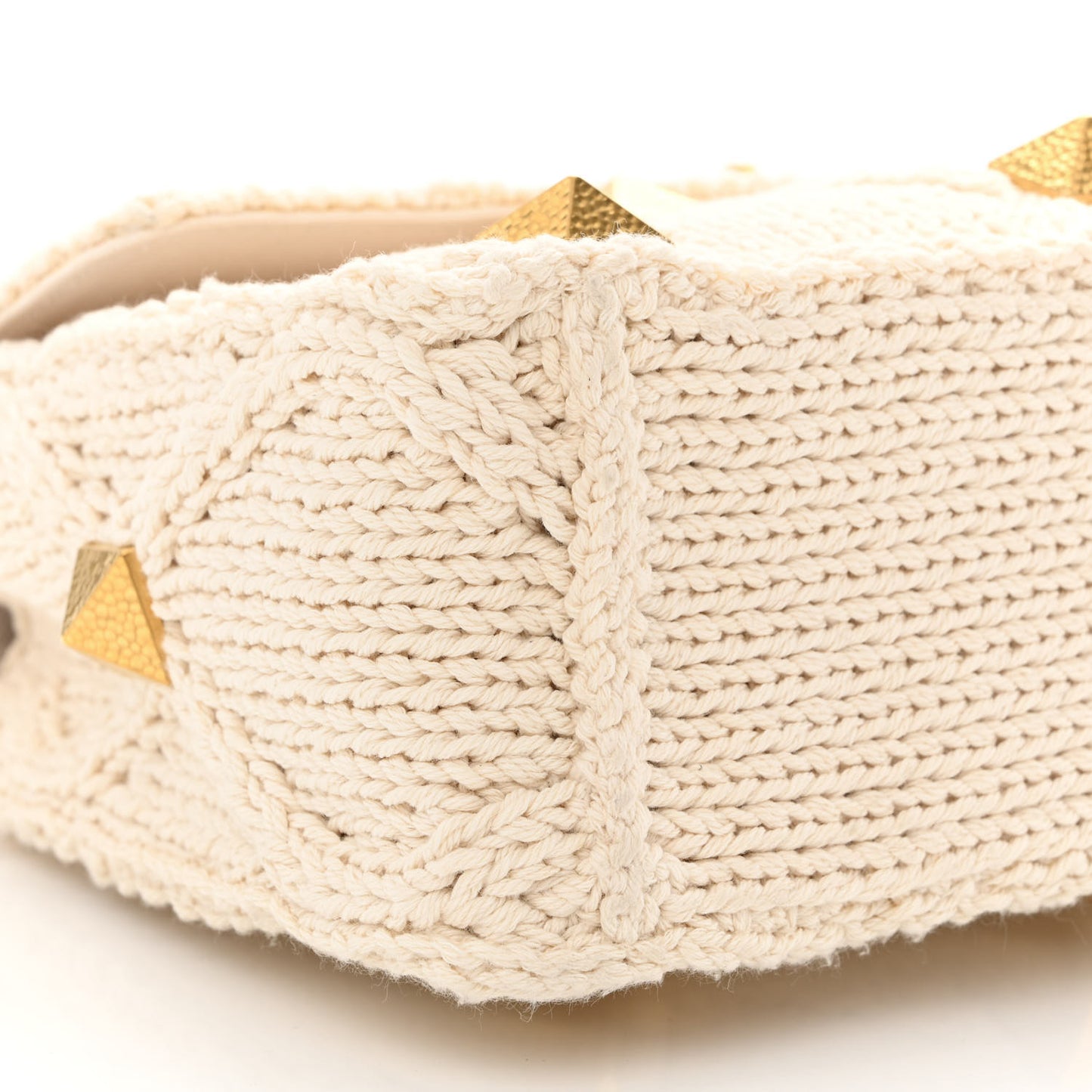 Knit Medium Roman Stud Shoulder Bag Ecru
