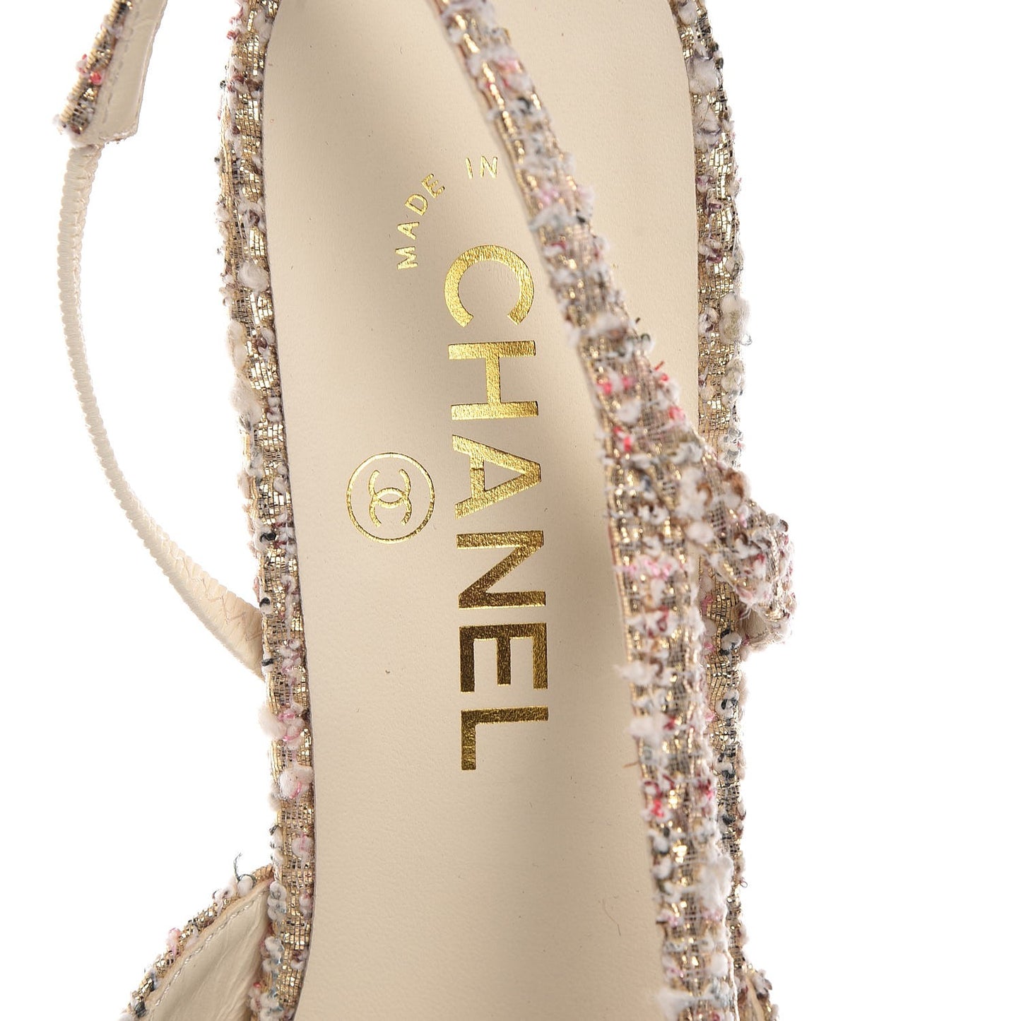 Tweed Patent Cap Toe CC Slingback Pumps 39.5 Pink