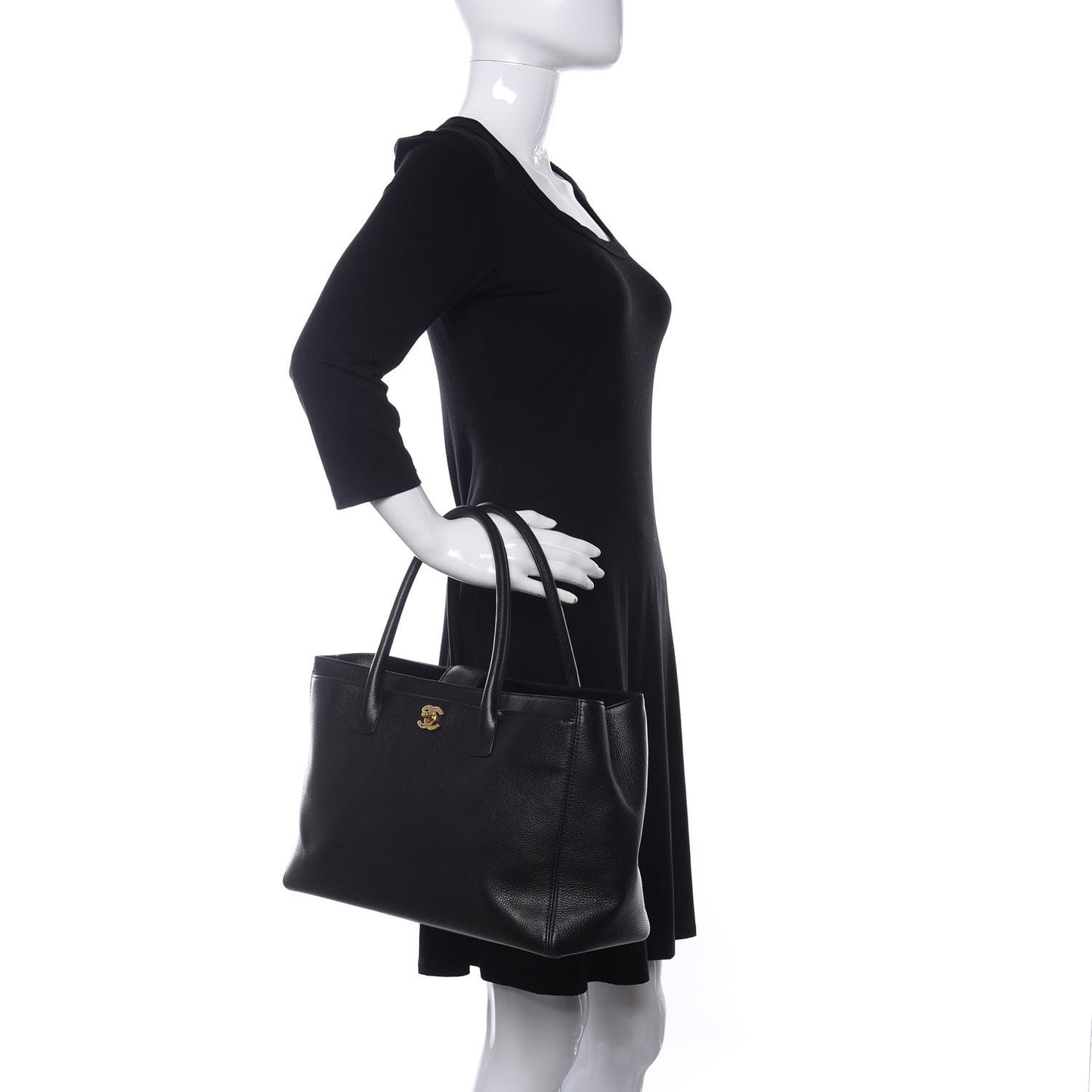 Calfskin Cerf Executive Shopper Tote Black