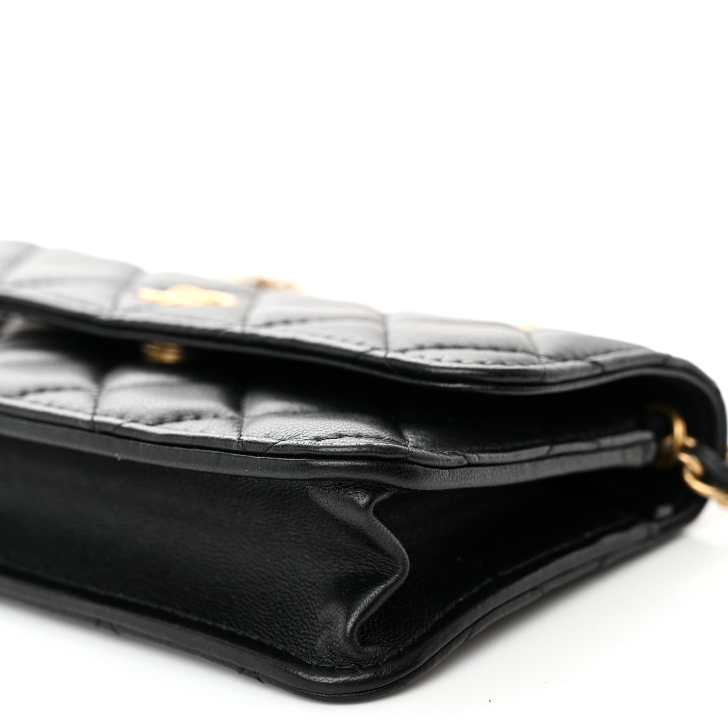 Chanel Lambskin Pearl Crush Quilted Flap Phone Holder With Chain Black 11 of 13