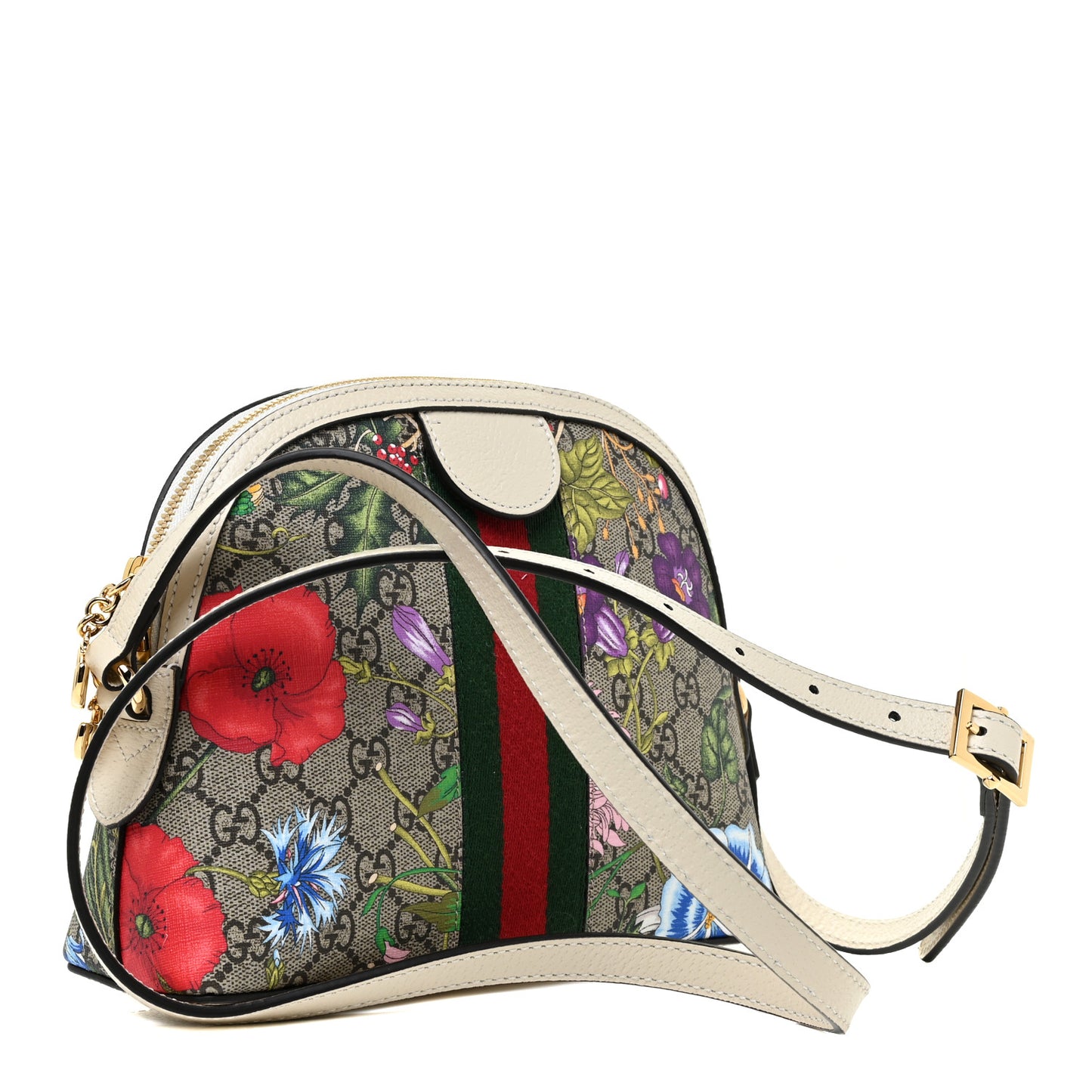 GG Supreme Monogram Flora Web GG Small Ophidia Dome Shoulder Bag White