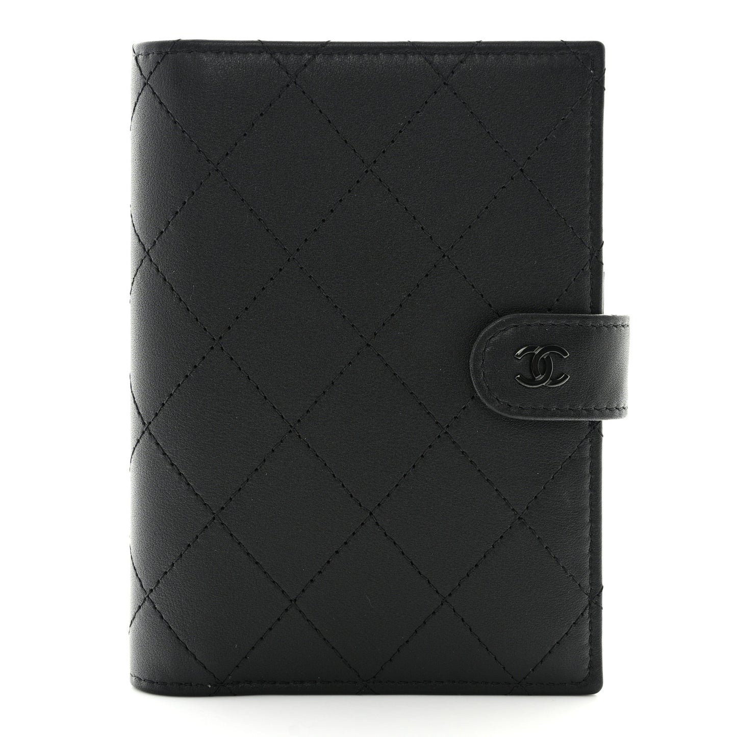 Grained Calfskin Quilted passport Holder Wallet So Black