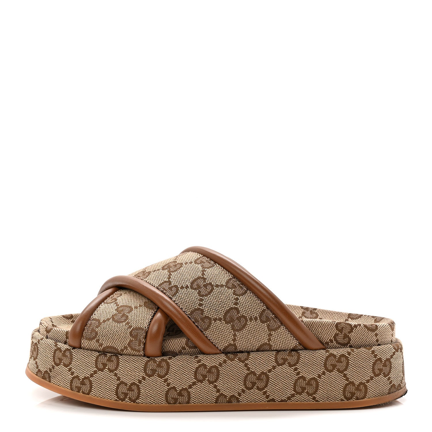 Gucci Monogram GG Calfskin Angelina Platform 55mm Slide Sandals 35