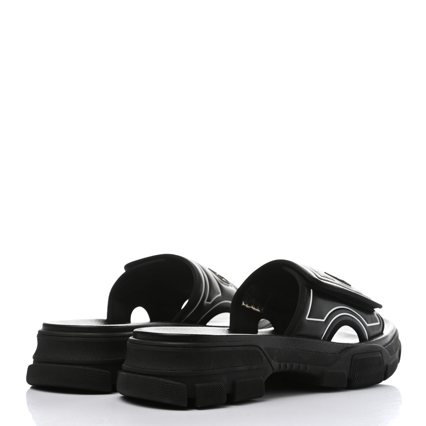 Nappa Grosgrain Logo Mens Velcro Chunky Slide Sandals 8 Black