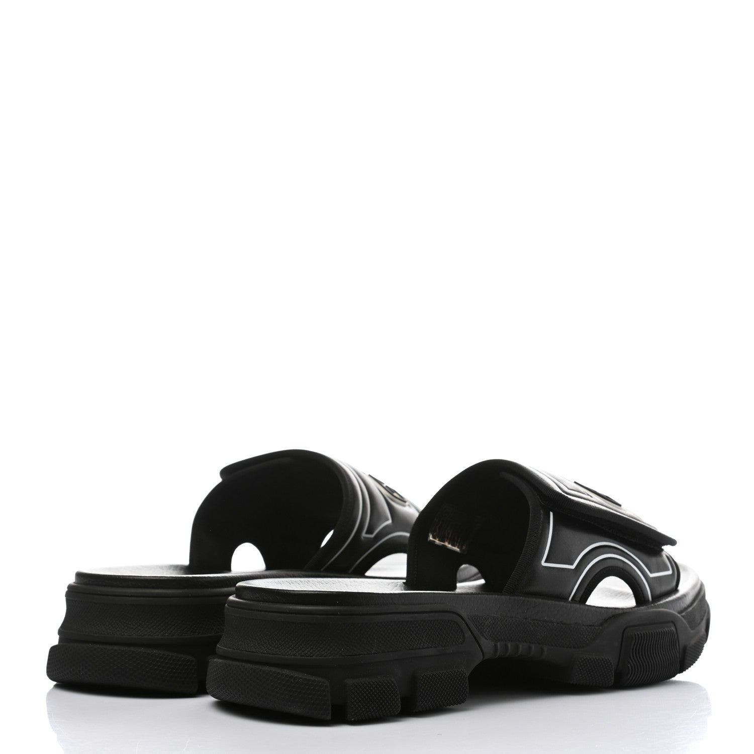 Gucci Nappa Grosgrain Logo Mens Velcro Chunky Slide Sandals 8 Black 4 of 7
