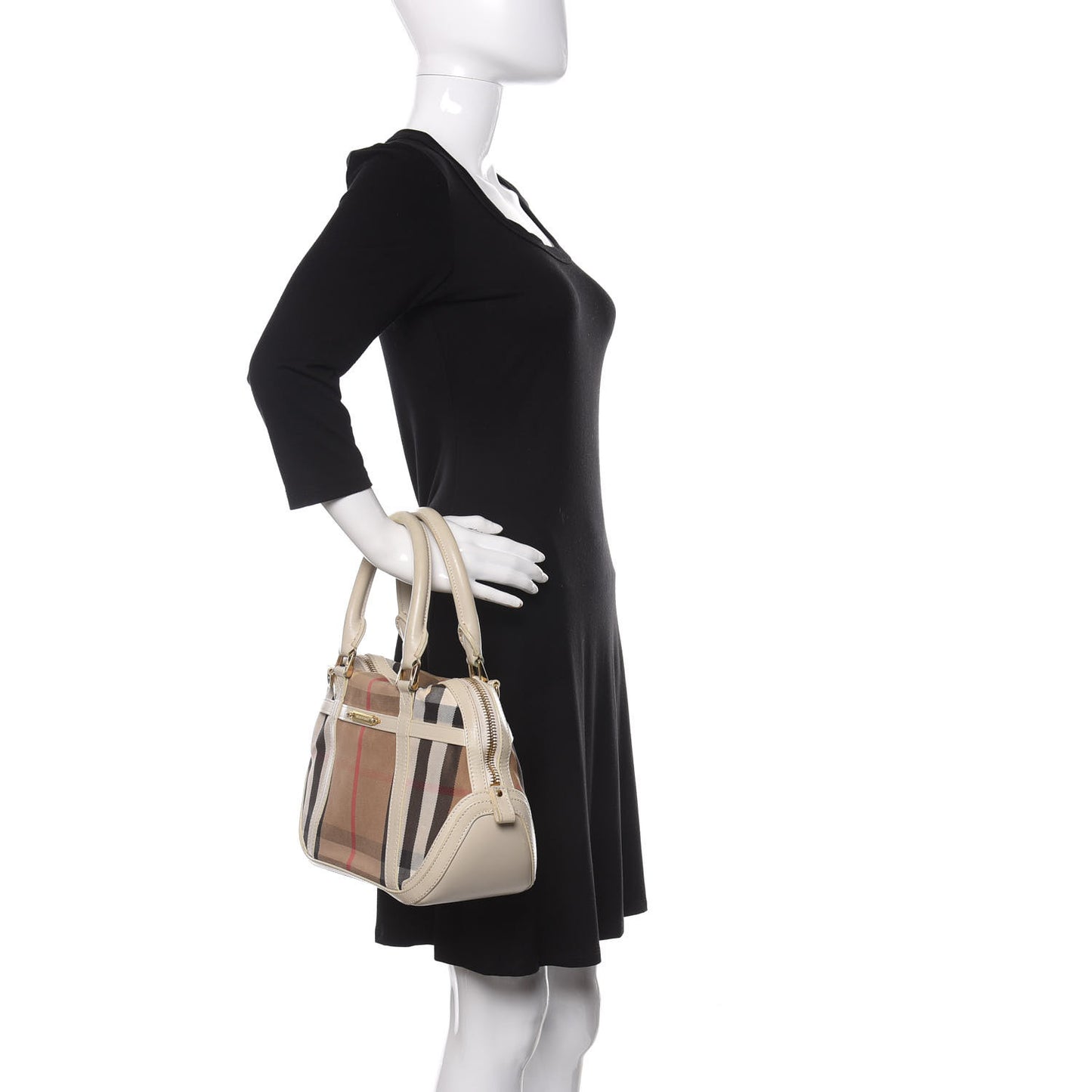 House Check Bridle Calfskin Small Orchard Bowling Bag White