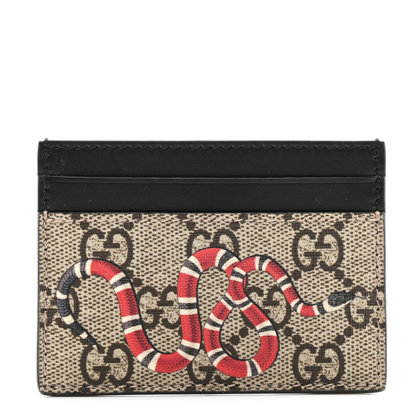 GG Supreme Monogram Kingsnake Card Holder Beige Black