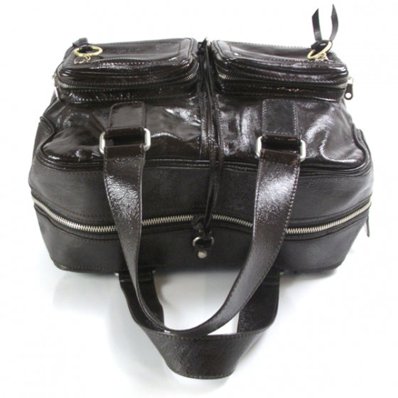 Crinkled Patent Betty Shoulder Bag Brown