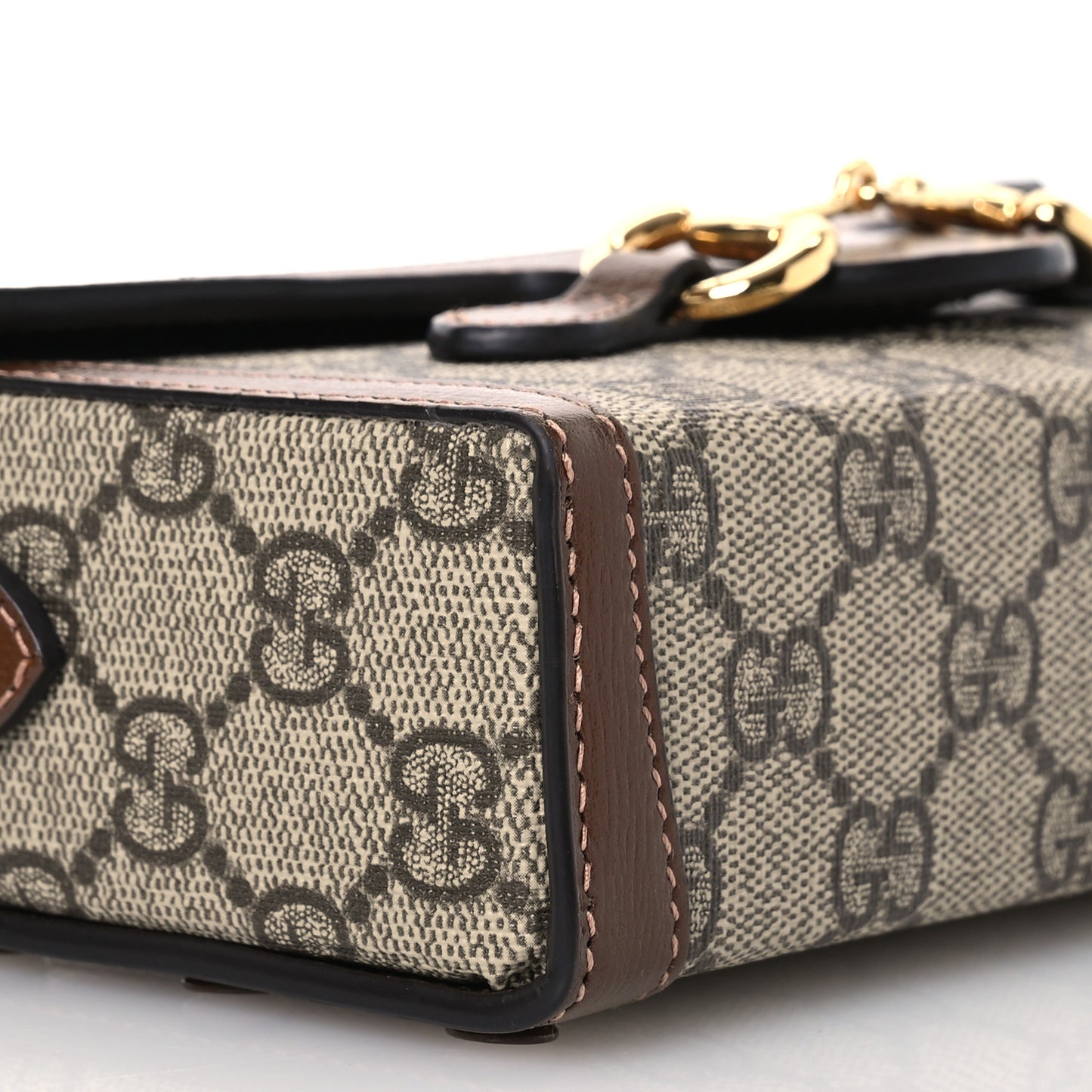 GG Supreme Monogram Mini Horsebit 1955 Shoulder Bag Beige Brown Sugar