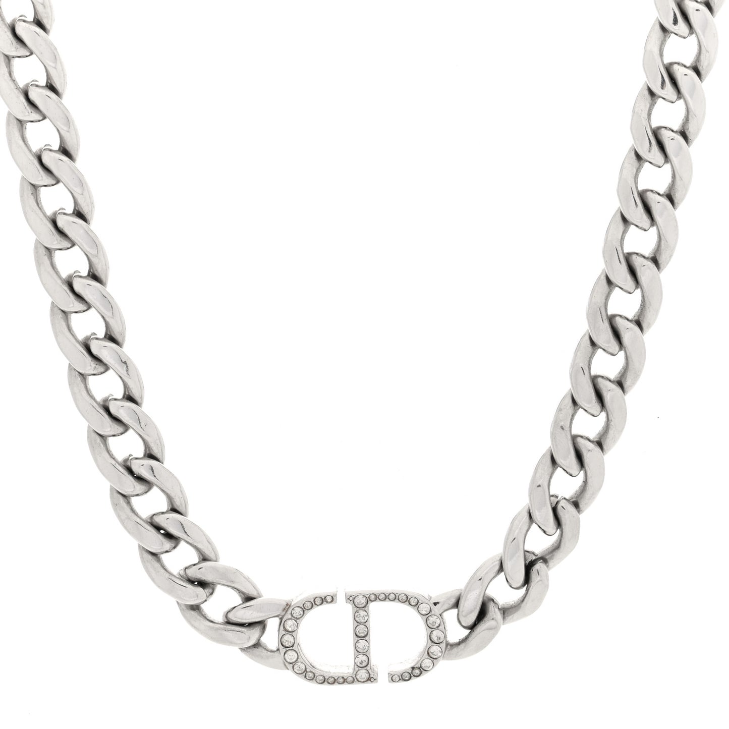 Metal Crystal CD Chain Link Necklace Silver