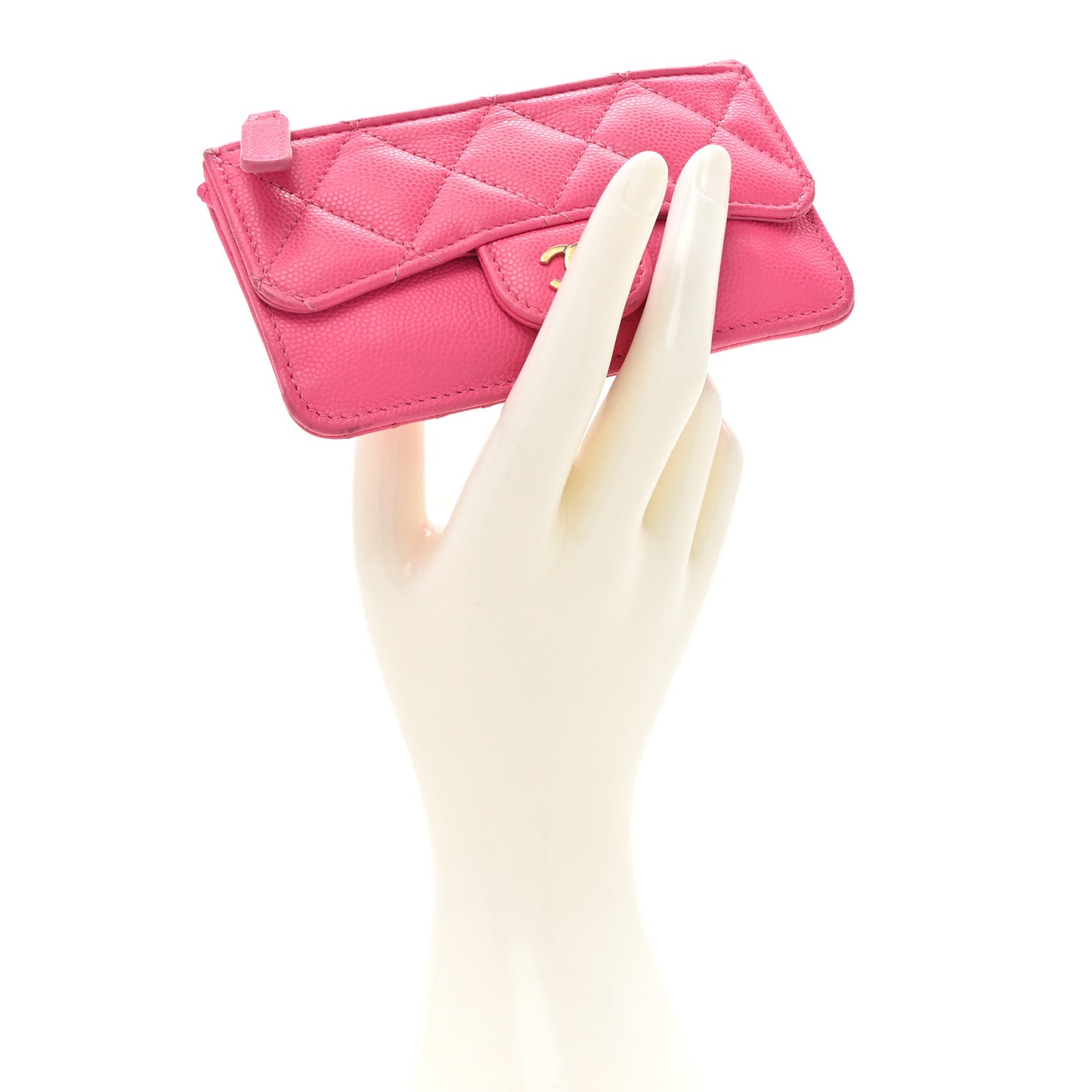 Caviar Quilted Flap Zip Card Holder Dark Pink