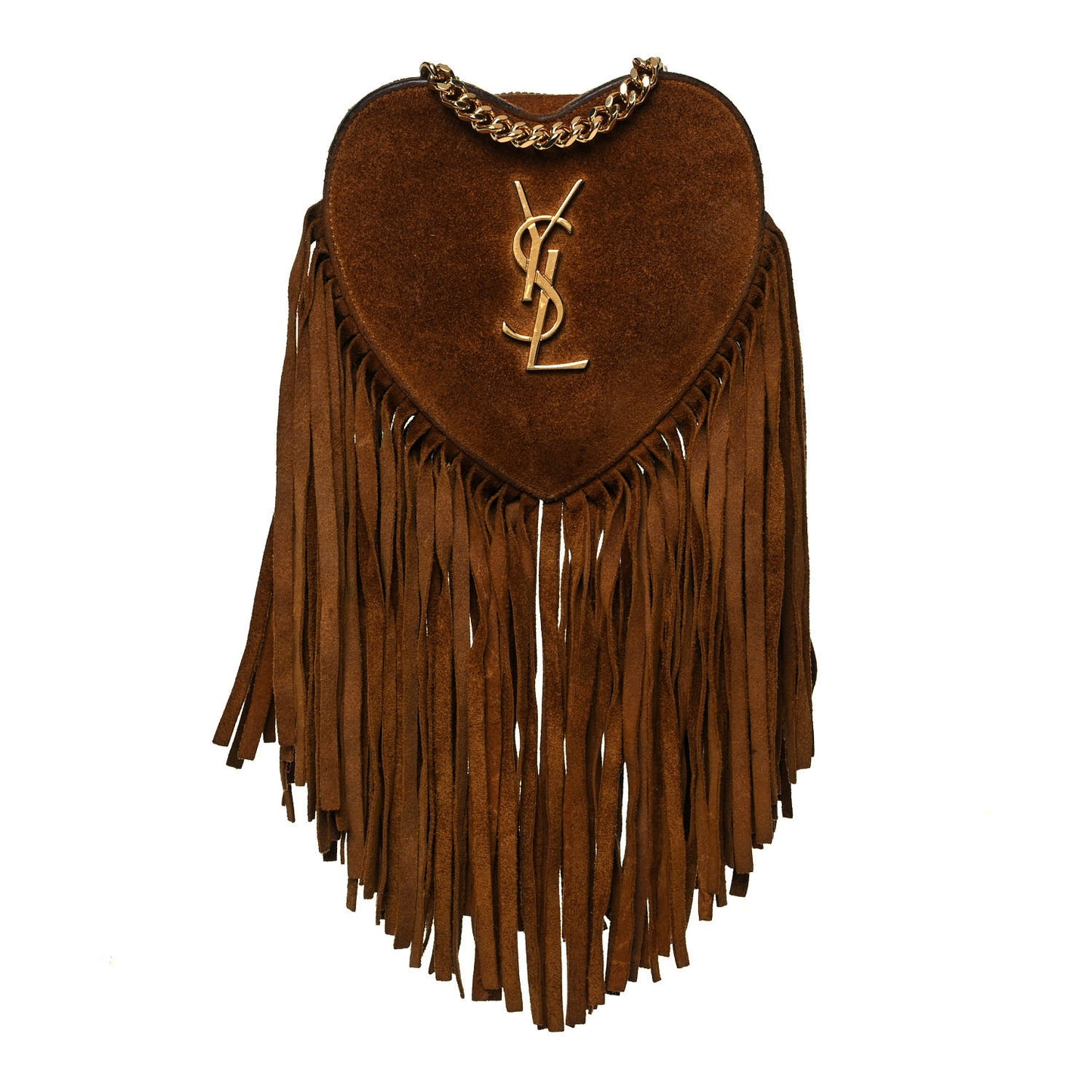 Suede Fringe Small Monogram Love Shoulder Bag Brown