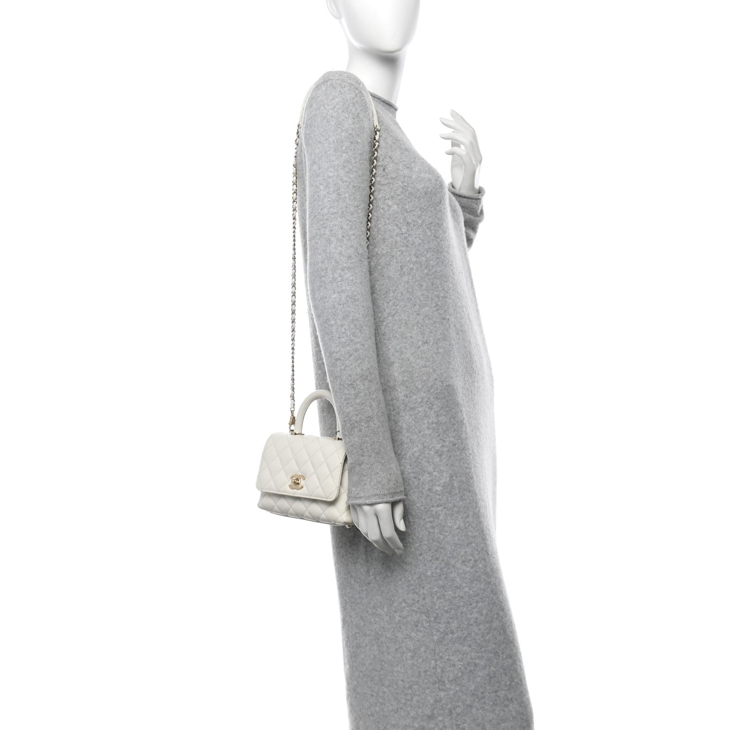 Caviar Quilted Extra Mini Coco Handle Flap White