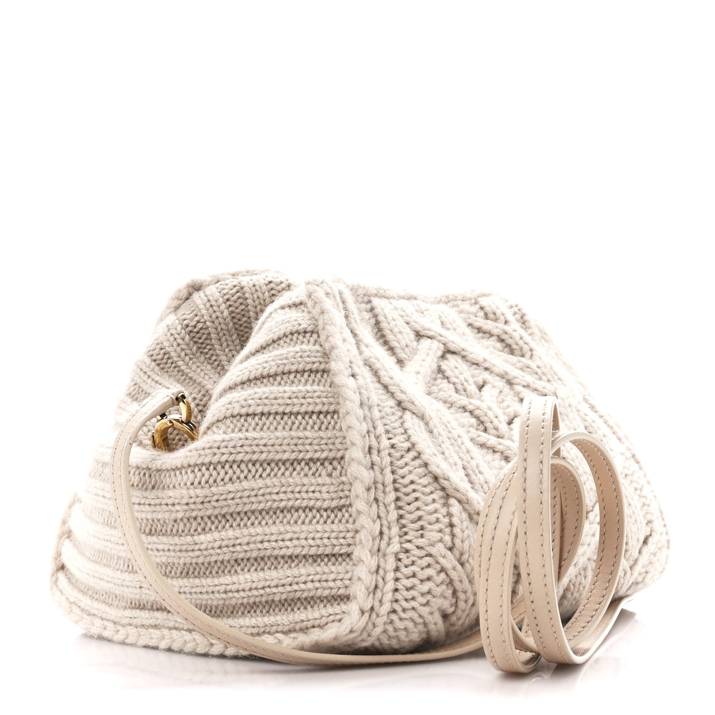 Cashmere Cable Knit Pontaccio Puffy Pouch Clutch Bag Beige