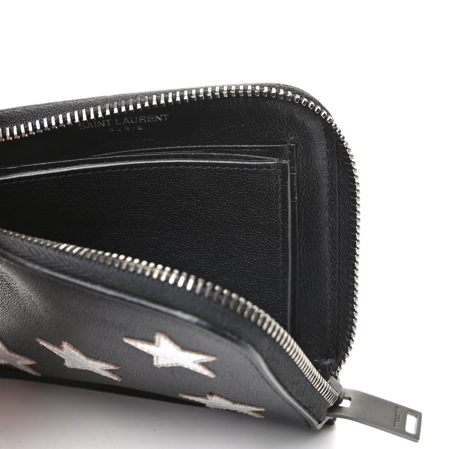 Calfskin 5 Fragments Stars Zipped Coin Pouch Wallet Black