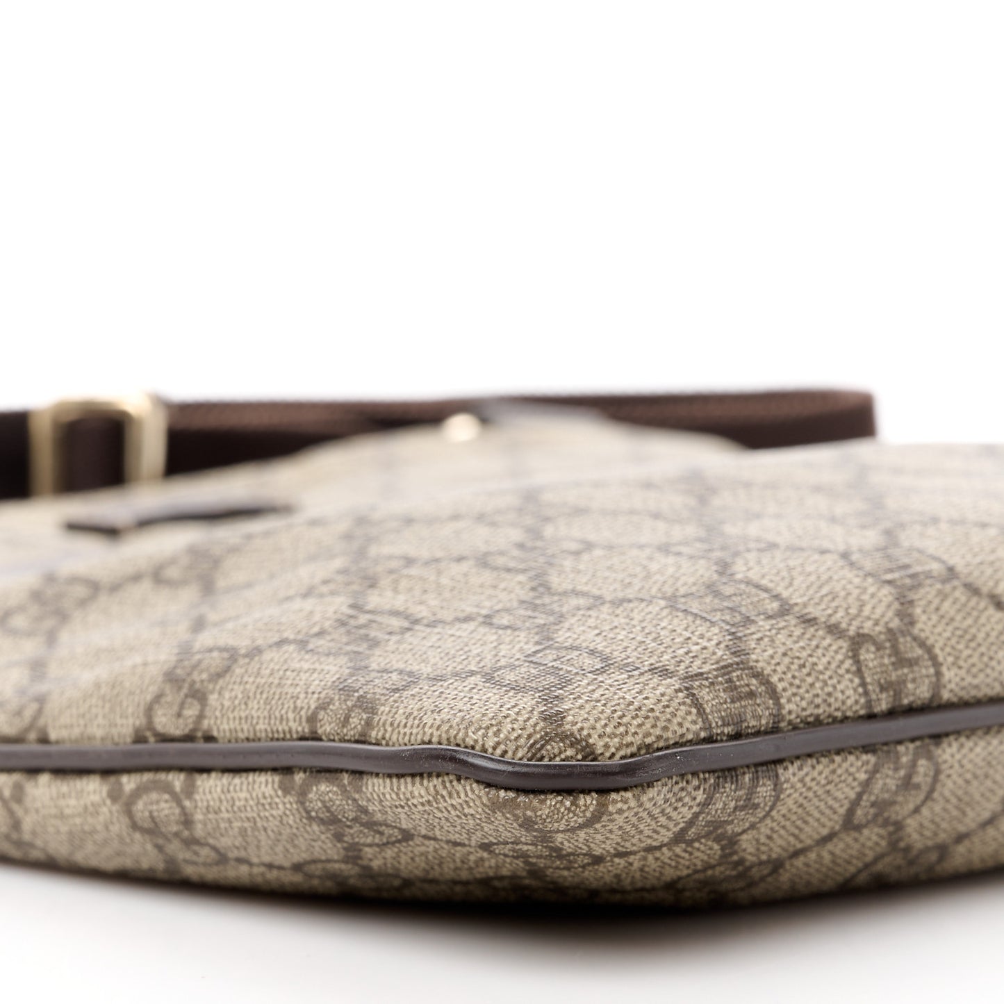 GG Supreme Monogram Selleria Calfskin Small Flat Side Zip Messenger Bag Beige Ebony Cocoa Dark Chocolate