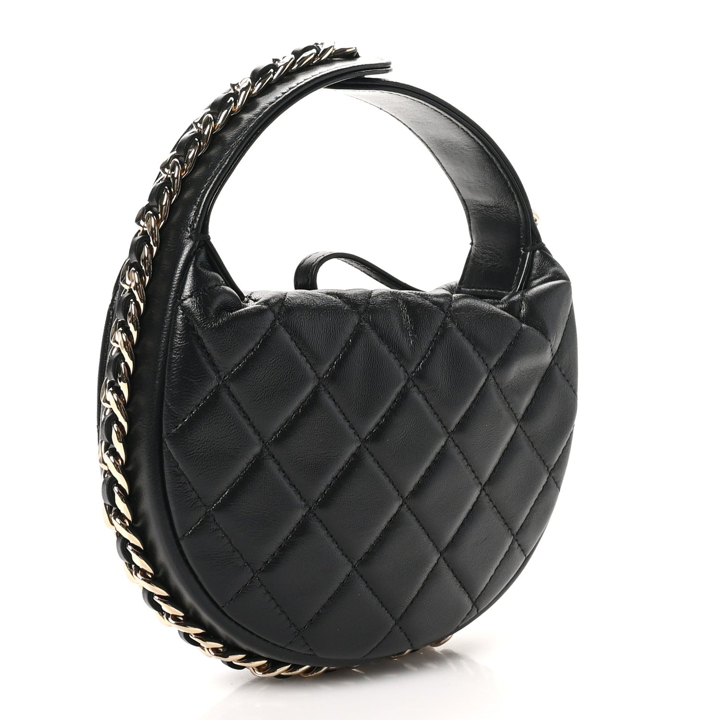 Lambskin Quilted Chain Around Pouch Black