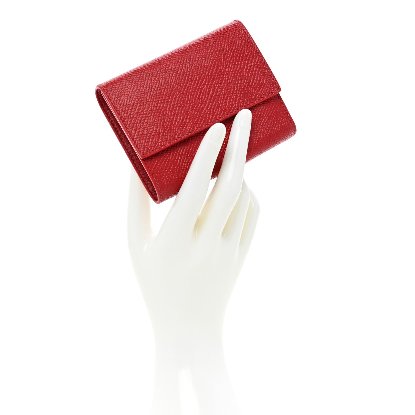Grained Calfskin Small Multifunction Folded Wallet Red