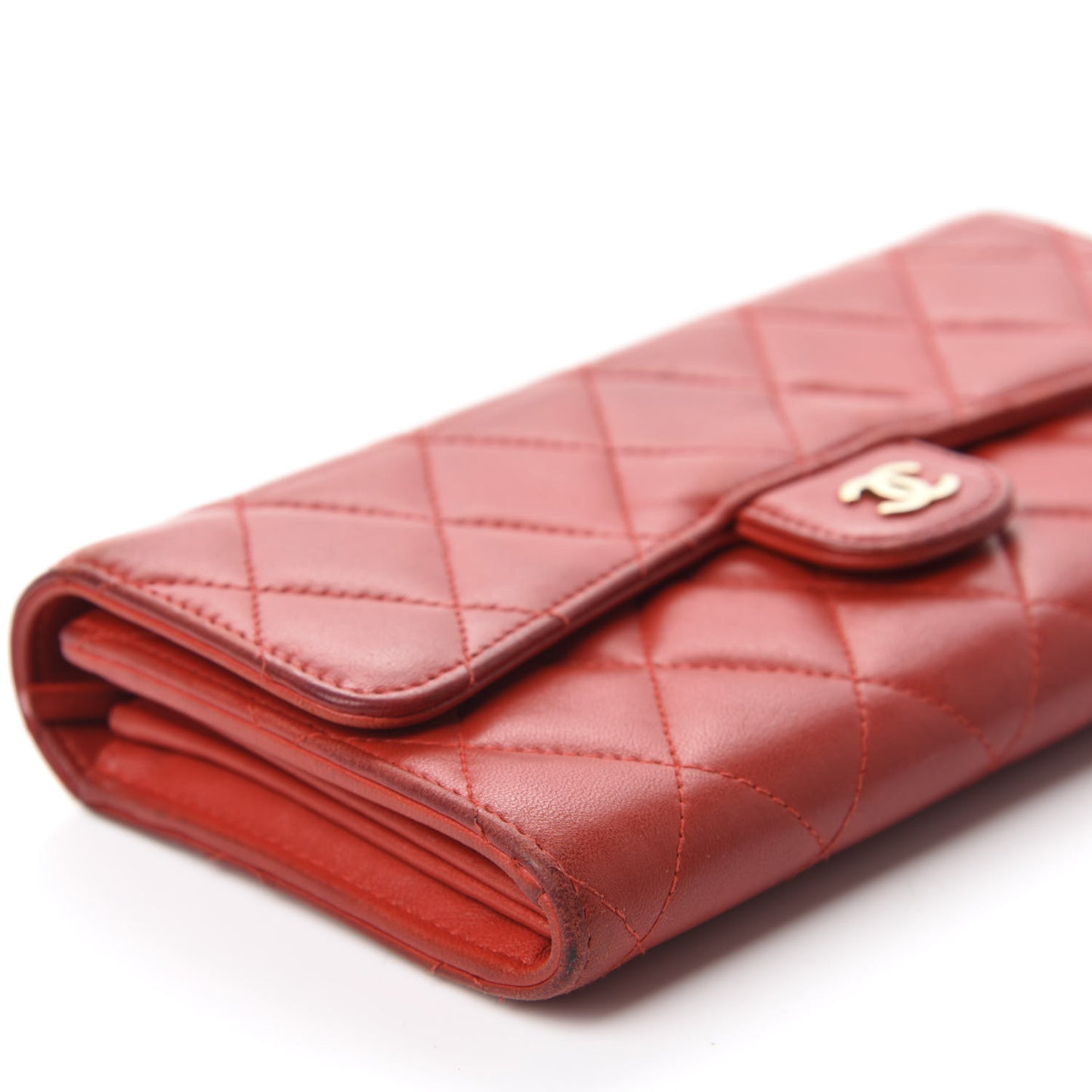 Lambskin Quilted Large Flap Wallet Red