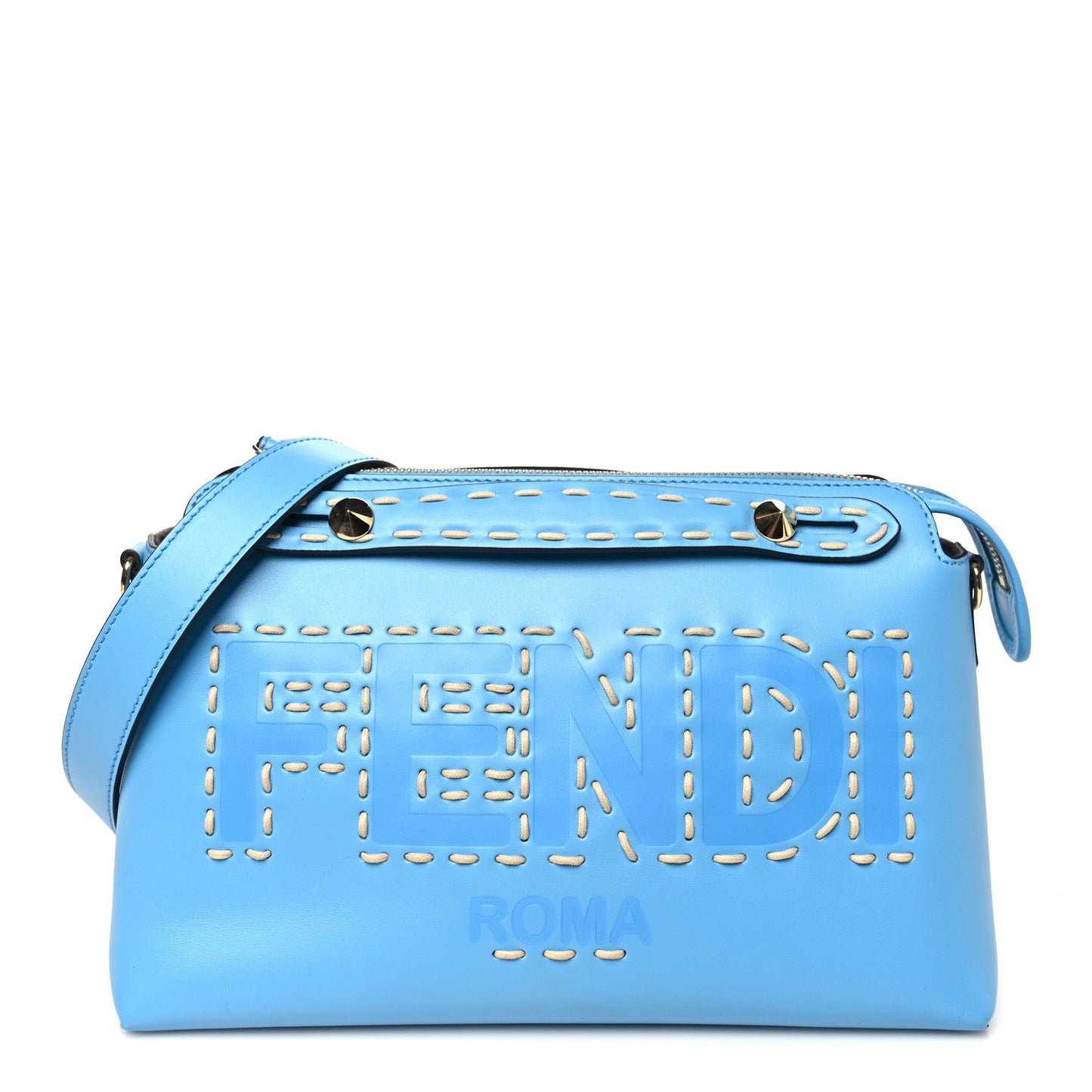 Vitello King Macro Stitchings Logo Medium By The Way Boston Bag Cyber Blue
