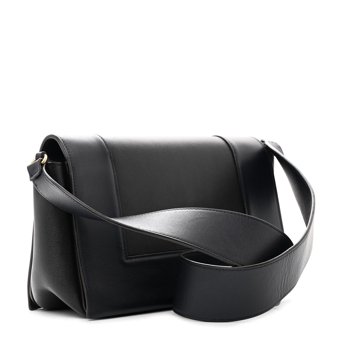 Shiny Smooth Calfskin Medium Frame Shoulder Bag Black Navy