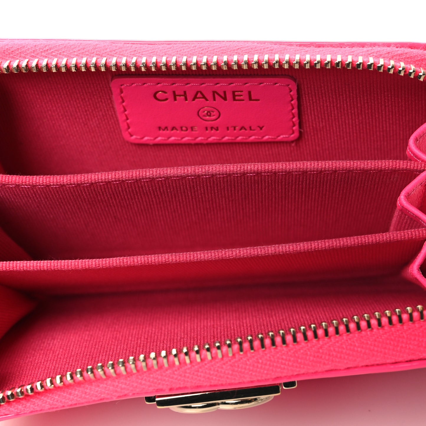 Patent Chevron Quilted Zip Around Boy Coin Purse Wallet Neon Pink