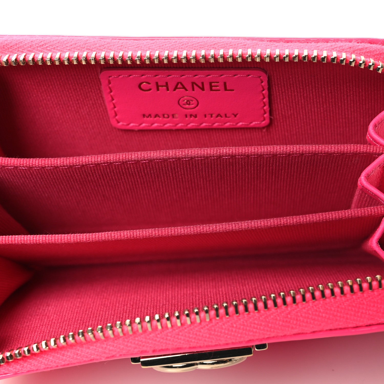 Chanel Patent Chevron Quilted Zip Around Boy Coin Purse Wallet Neon Pink 5 of 8