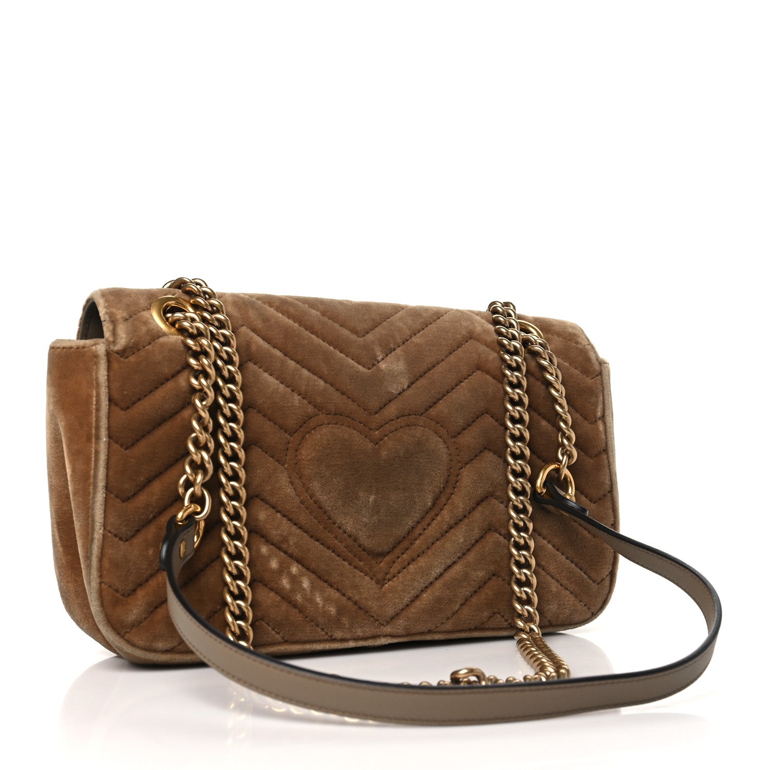 Gucci Velvet Matelasse Small GG Marmont Shoulder Bag Taupe 3 of 11