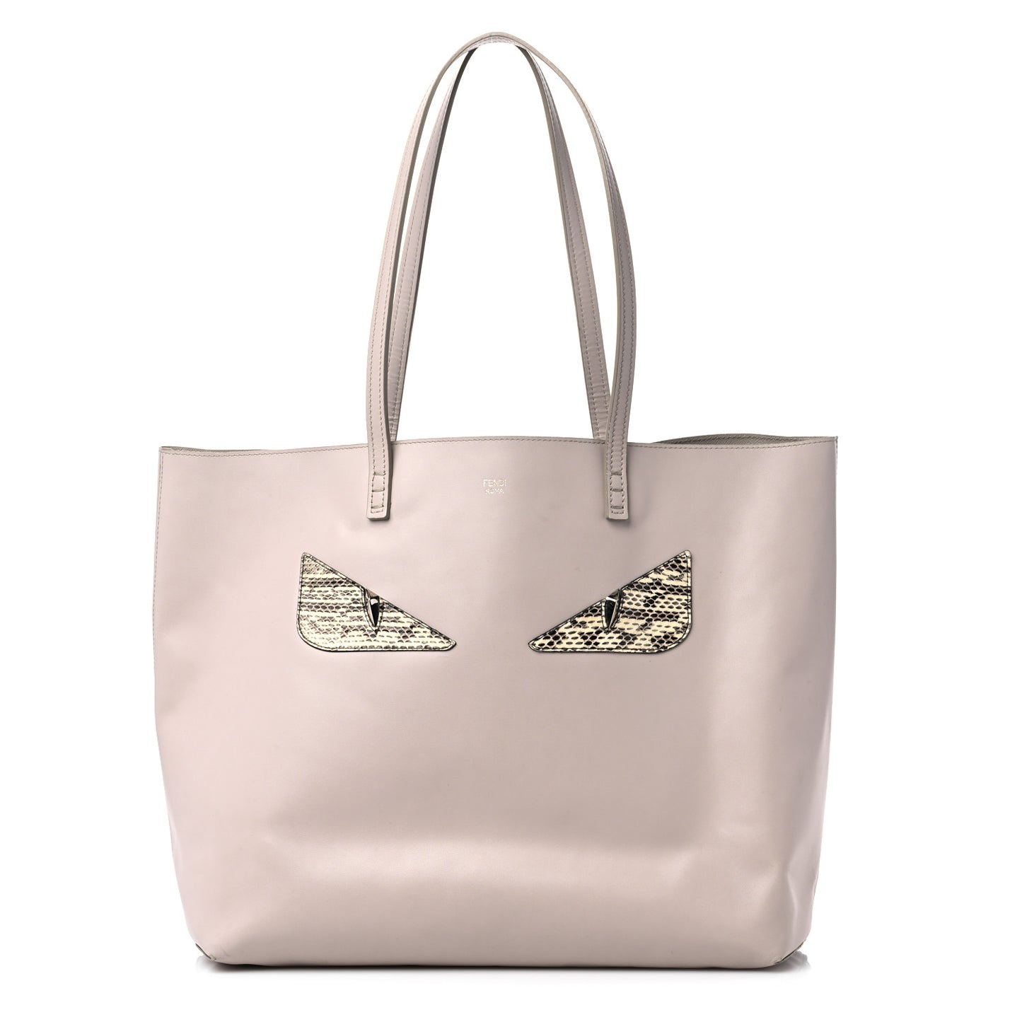 Vitello Ginevra Elaphe Monster Eyes Shopping Tote Grigio Polvere Naturale