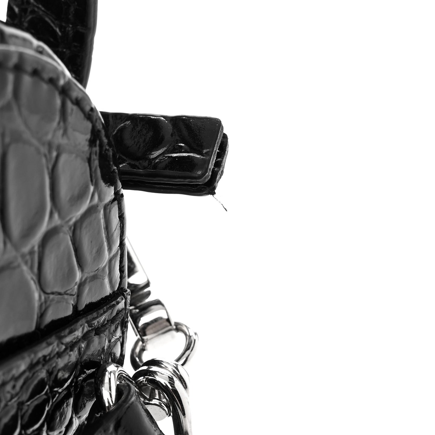 Shiny Calfskin Logo Crocodile Embossed S Everyday Camera Bag with Handle Black