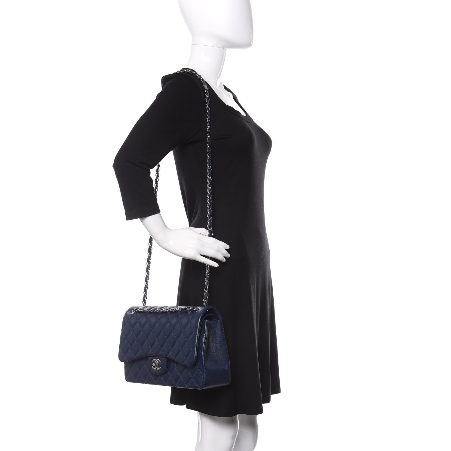 Chanel Caviar Quilted Jumbo Double Flap Blue 3 of 12