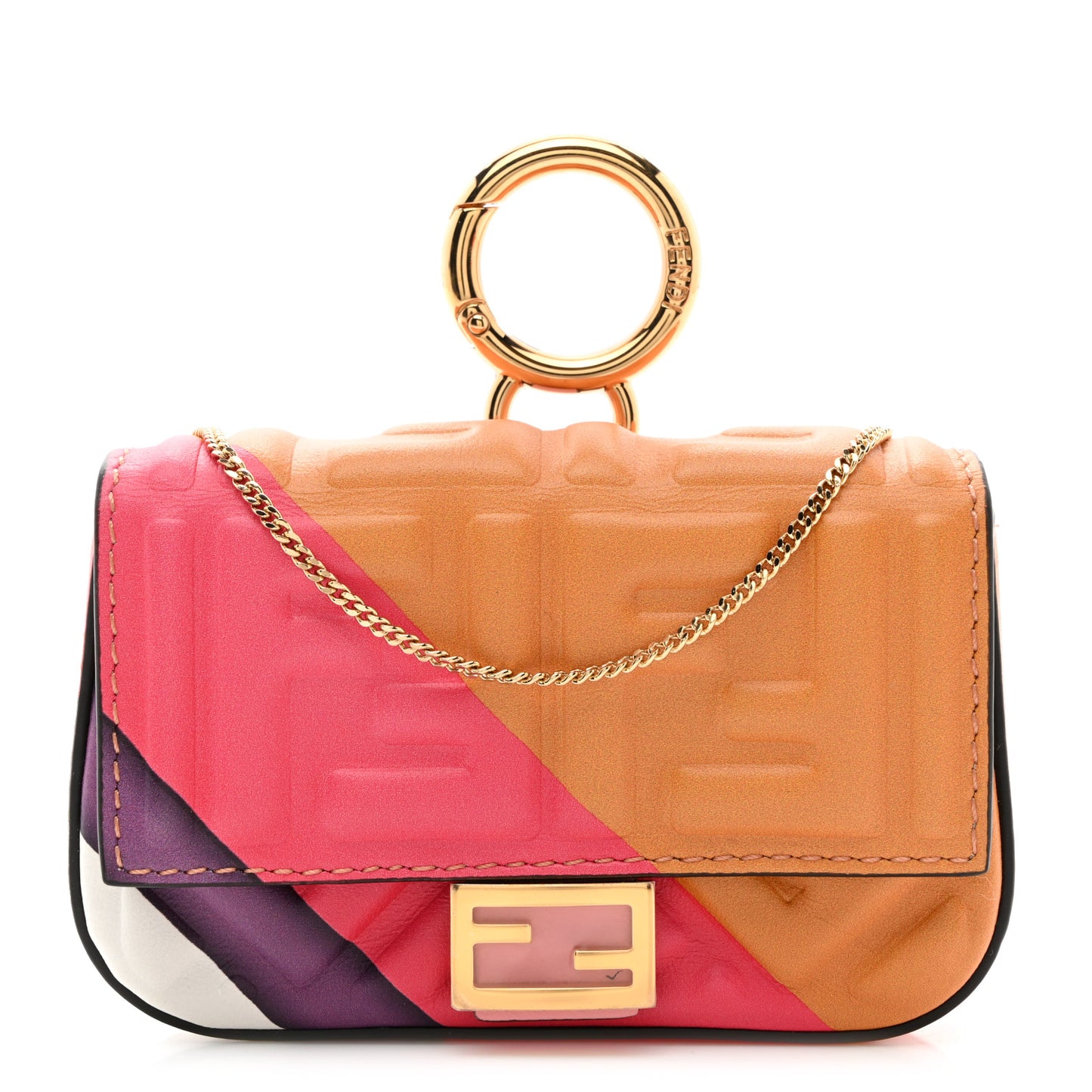 Nappa FF Embossed Line Print Nano Baguette Charm White Multicolor